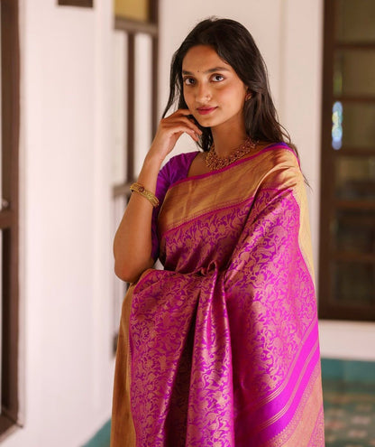 Banarasi Soft Silk Saree with Heavy Brocade & Gold Zari – 100% Original Premium Quality