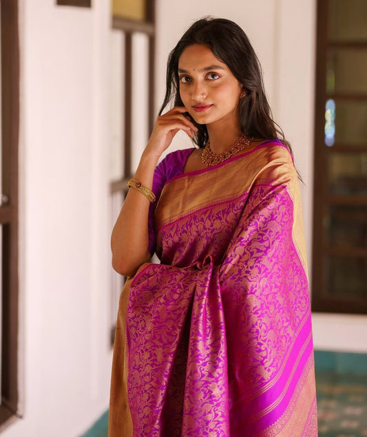 Banarasi Soft Silk Saree with Heavy Brocade & Gold Zari – 100% Original Premium Quality