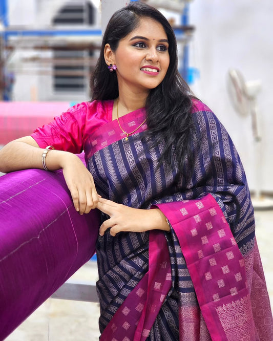 Elegant Banarasi Soft Silk Saree with Silver Zari Weaving