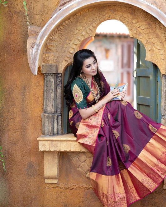 Elegant Banarasi Soft Silk Saree with Traditional Zari Motifs