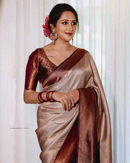 Elegant Banarasi Soft Silk Saree with Copper Zari Weaving