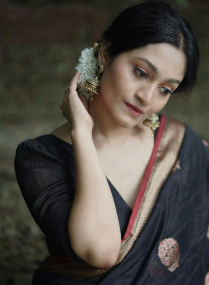 Graceful Elegance – Banarasi Soft Silk Saree with Gold Zari Weaving