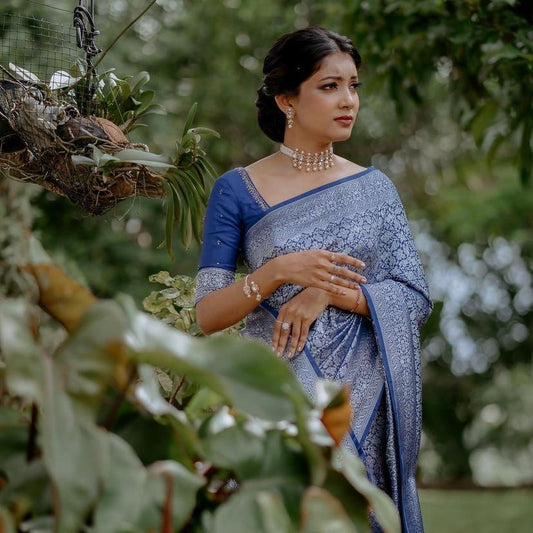 Kanjivaram Silk Saree – Graceful Elegance with Silver Zari Weaving