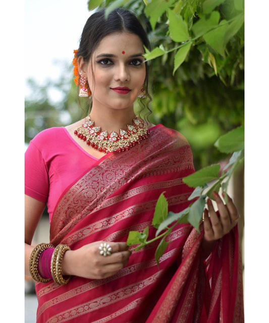 Banarasi Silk Saree in Soft Finish – Gold Zari Highlights & Rich Brocade Work