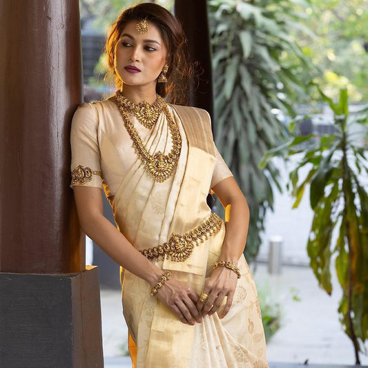 Kanjivaram Silk Saree with Elegant Gold Zari Weaving – Perfect for Festive Occasions