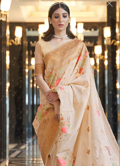 Premium Banarasi Saree – Soft Silk, Stunning Luster, and Golden Jewelry