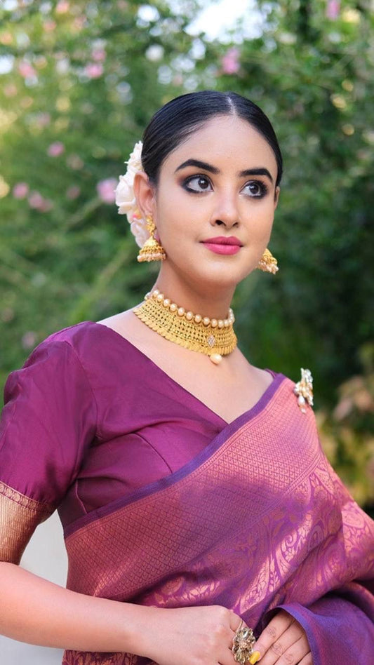 Graceful Copper Zari Elegance – Banarasi Silk Saree