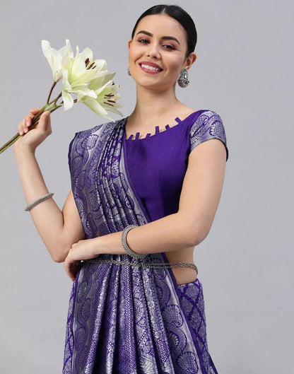 Banarasi Soft Silk Saree – Silver Zari & Brocade Grandeur