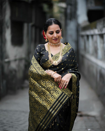 Traditional Banarasi Soft Silk Saree – Heavy Brocade and Golden Zari Detailing