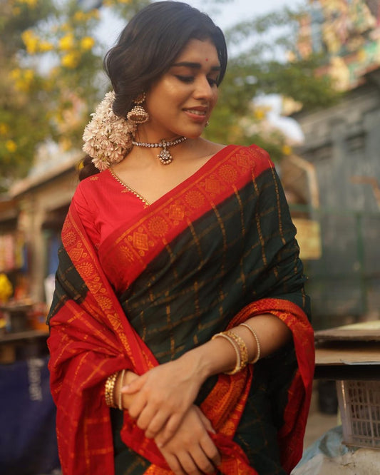 Banarasi Soft Silk Saree with Copper Zari & Brocade Detailing