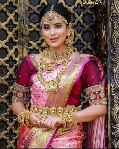 Fuchsia Pink Banarasi Soft Silk Saree with Contrasting Brocade Pallu & Border