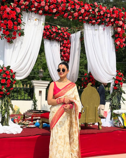 Modern Minimalist Banarasi Saree – Pure Elegance in Soft Silk