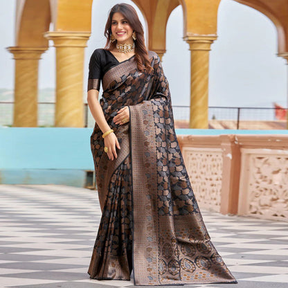 Elegant Black & Copper Banarasi Soft Silk Saree with Contemporary Design