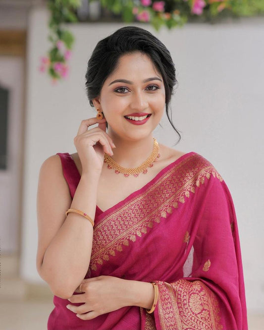 Banarasi Soft Silk Saree with Traditional Motifs & Copper Zari Weaving