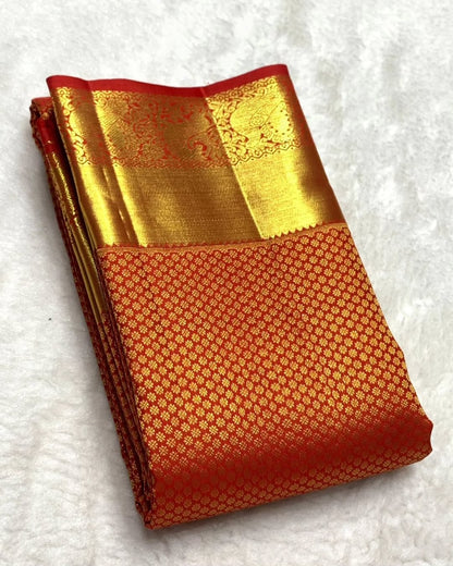 Elegant Orange Banarasi Soft Silk Saree with Golden Zari Weaving