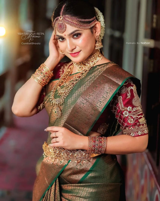 Banarasi Soft Silk Saree – Embellished with Traditional Copper Zari Motifs