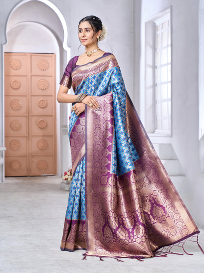 Elegant Banarasi Soft Silk Saree with Gold Zari Weaving