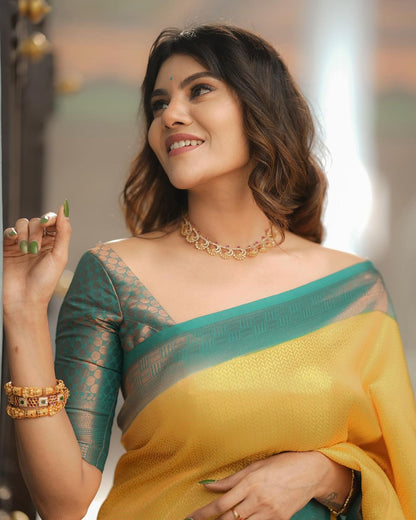 Timeless Brocade Charm – Banarasi Soft Silk Saree with Gold Zari Weaving