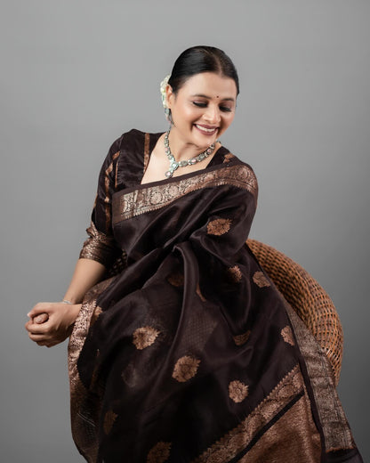 Banarasi Soft Silk Saree with Heavy Brocade & Copper Zari Weaving – Trusted Craftsmanship
