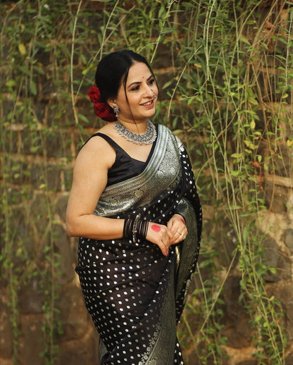 Banarasi Soft Silk Saree – Rich Heavy Brocade & Elegant Silver Zari Work
