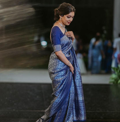 Kanjivaram Silk Saree – Graceful Elegance with Silver Zari Weaving