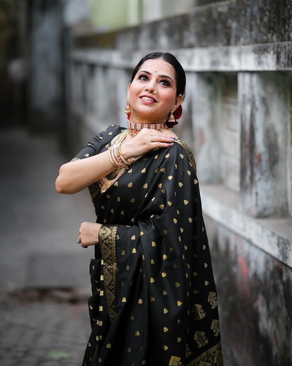 Traditional Banarasi Soft Silk Saree – Heavy Brocade and Golden Zari Detailing