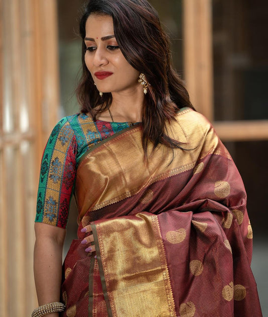 Banarasi Silk Saree in Soft Finish – Heavy Brocade with Rich Gold Zari Accents