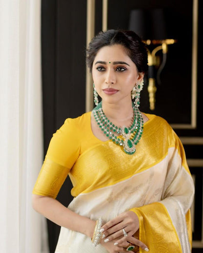 Effortless Elegance – Banarasi Soft Silk Saree with Gold Zari Weaving