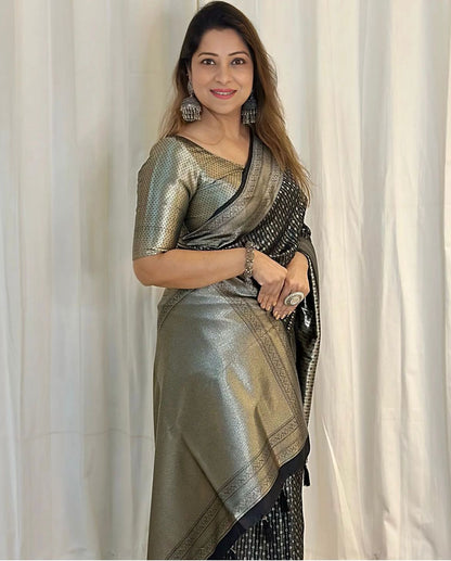 Banarasi Soft Silk Saree with Elegant Lustrous Finish Copper Zari Weaving