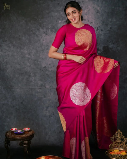 Banarasi Soft Silk Saree with Gold & Silver Zari Weaving – Elegant Heritage Design