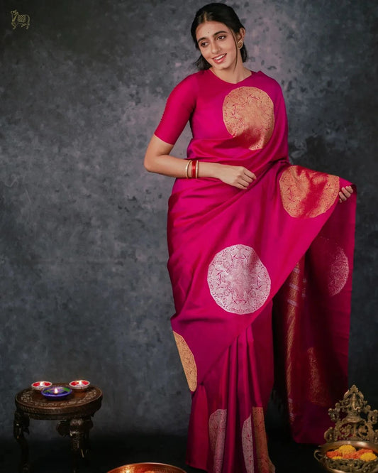 Banarasi Soft Silk Saree with Gold & Silver Zari Weaving – Elegant Heritage Design