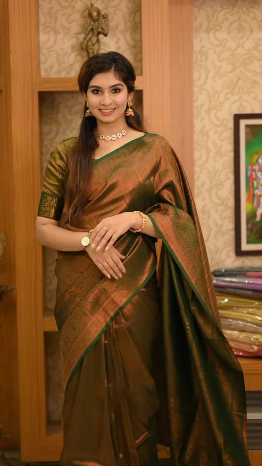 Shakuntala Banarasi Soft Silk Saree with Heavy Brocade & Copper Zari Weaving – Premium Traditional Elegance