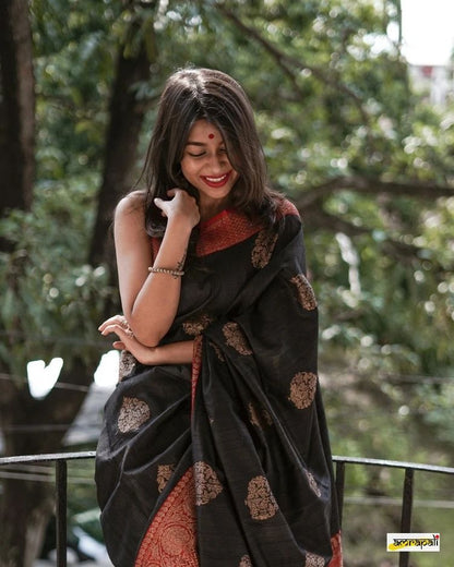 Elegant Banarasi Soft Silk Saree with Copper Zari Weaving