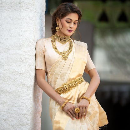 Kanjivaram Silk Saree with Elegant Gold Zari Weaving – Perfect for Festive Occasions