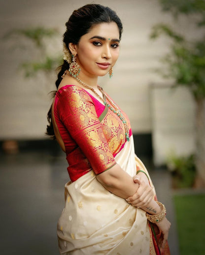 Elegant Banarasi Soft Silk Saree with Rich Gold Zari Brocade Work