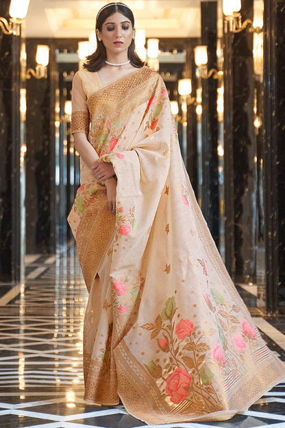 Premium Banarasi Saree – Soft Silk, Stunning Luster, and Golden Jewelry