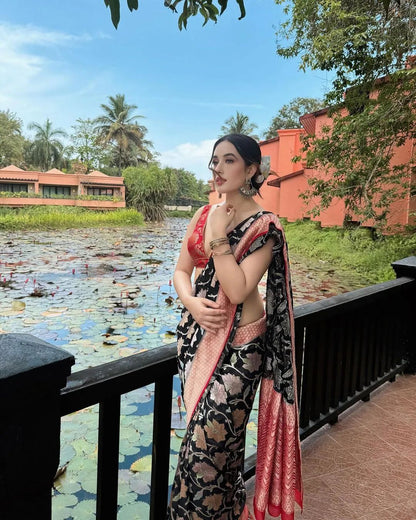 Banarasi Soft Silk Saree – Traditional Beauty in Gold Zari Brocade