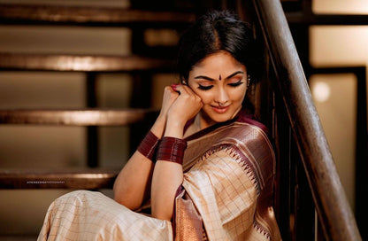 Elegant Banarasi Soft Silk Saree with Gold Brocade Work