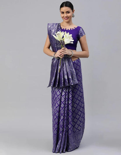 Banarasi Soft Silk Saree – Silver Zari & Brocade Grandeur