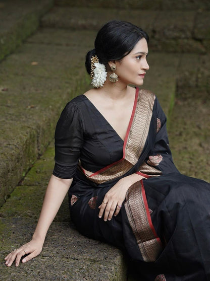 Graceful Elegance – Banarasi Soft Silk Saree with Gold Zari Weaving