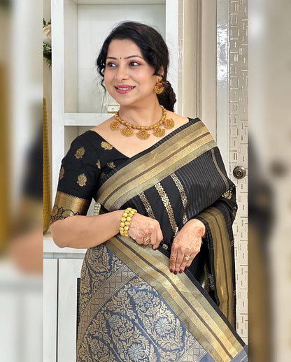 Elegant Banarasi Soft Silk Saree with Gold Zari Weaving