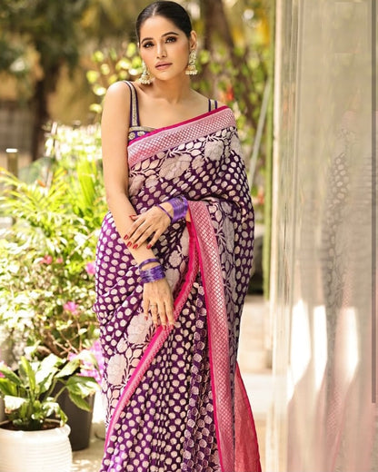Elegant Banarasi Soft Silk Saree with Gold Zari Weaving