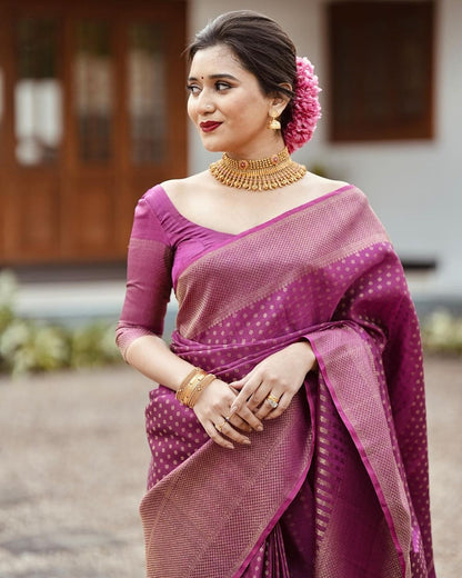Banarasi Soft Silk Saree – Printed Elegance with Copper Zari Weaving