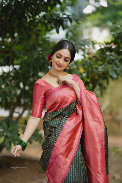 Copper Zari Woven Banarasi Soft Silk Saree – A Masterpiece of Indian Weaving