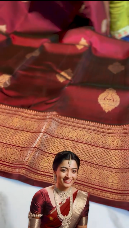 Regal Maroon – Banarasi Soft Silk Saree with Copper Zari Weaving
