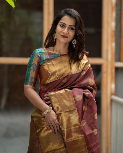 Banarasi Silk Saree in Soft Finish – Heavy Brocade with Rich Gold Zari Accents