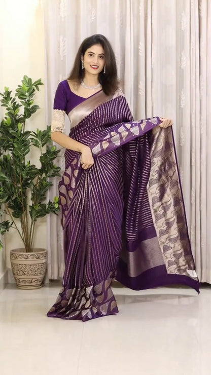 Elegant Banarasi Soft Silk Saree with Gold & Silver Zari Weaving