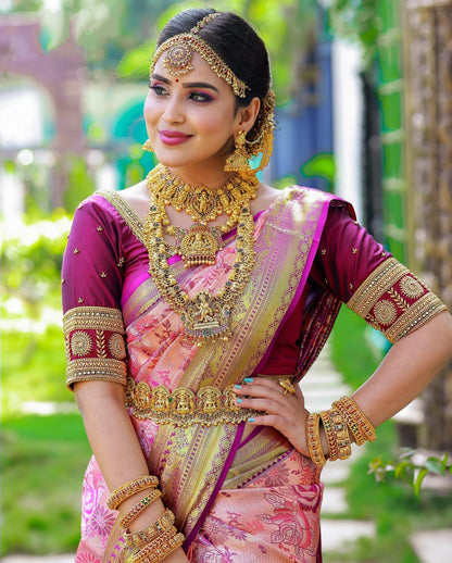 Fuchsia Pink Banarasi Soft Silk Saree with Contrasting Brocade Pallu & Border