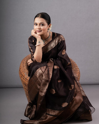 Banarasi Soft Silk Saree with Heavy Brocade & Copper Zari Weaving – Trusted Craftsmanship