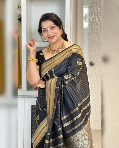 Elegant Banarasi Soft Silk Saree with Gold Zari Weaving